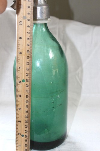 Vintage teal green Blown Glass Embossed Seltzer Bottle Apa GAZOASA farmhouse - Picture 6 of 9