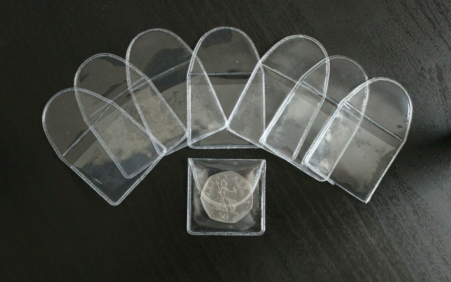 Clear Plastic Coin Holders Wallets Pockets Storage for 50p, £1, £2, £5 Coins