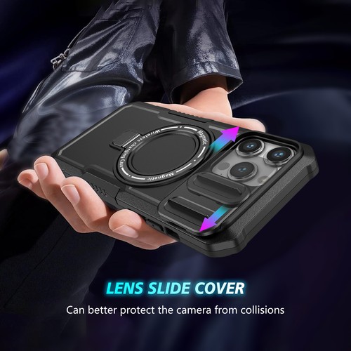 For iPhone 15 Pro Max 14 13 12 11 Magsafe Shockproof Kickstand Slide Camera Case - Afbeelding 20 van 136