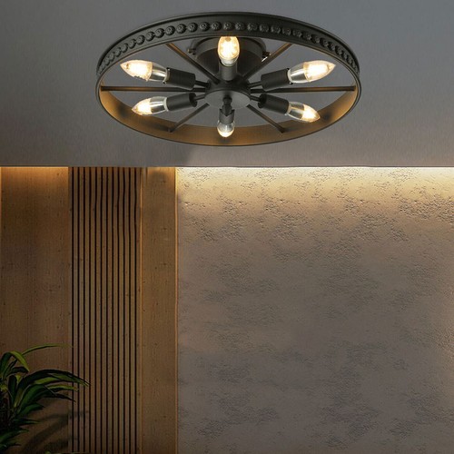 Industrial Wagon Wheel Chandelier Rustic Ceiling Light Fixture for Kitchen Bar - Picture 3 of 12