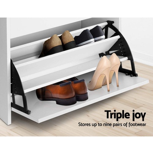 Artiss Shoe Rack Cabinet Bench 3-tier 15 Pairs White - Picture 7 of 8