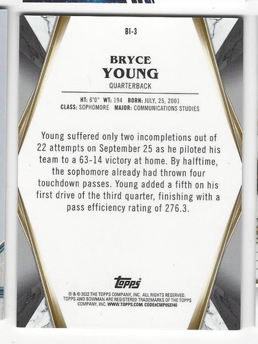 2021 Bowman U /150 BRYCE YOUNG INVICTA Chrome card #BI-3! SN #d 111/150! Alabama - Picture 2 of 2