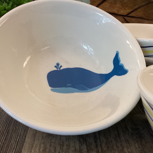 Shard PotteryRound Whale Design 6 3/4β Bowls Set Of 4 Nautical π³ - Picture 4 of 5