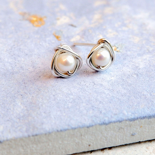 Pearl Stud Earrings Sterling Silver Handmade June Birthstone 4mm Gift Wrapped - Picture 1 of 4