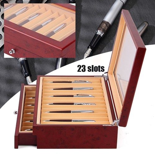 Caja de Plumas 12/23 Plumas Estilográficas Caja de Madera Almacenamiento Coleccionista Pantalla Transparente - Imagen 7 de 26
