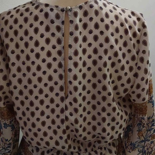 Alga Women's size L Boho Romper Shorts Tan Blue Cream Ethnic print 3/4 sleeve - Picture 5 of 9