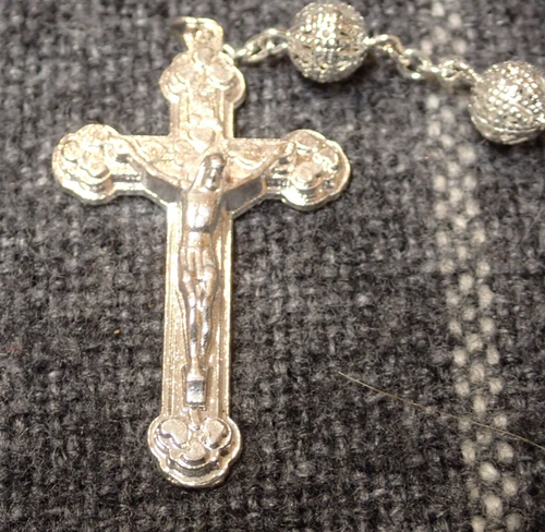 Rosary Necklace Silver Plated Filigree Bead Rosary 22" Religious Catholic Rosary - Picture 3 of 11