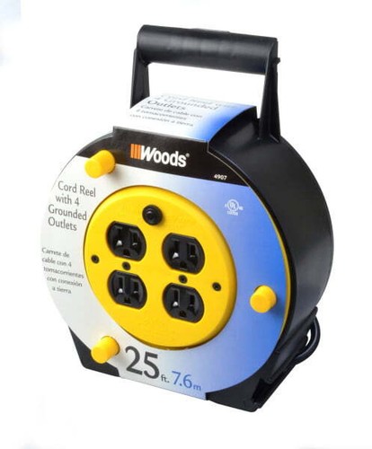 25' Extension Cord Reel with 4-Outlets Portable Indoor Outdoor Indoor Outdoor - Picture 6 of 7