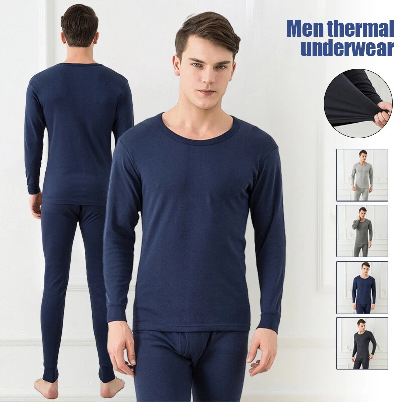 Mens Cotton Thermal Underwear Long Inner Wear Pajama Autumn Winter Top  Pants Set