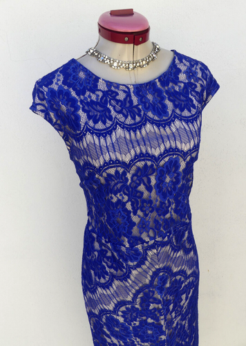 MEI MEI Blue Lace Pencil DRESS Size Aus 16 Hi-Low Cocktail Wedding Evening Party - Picture 3 of 6