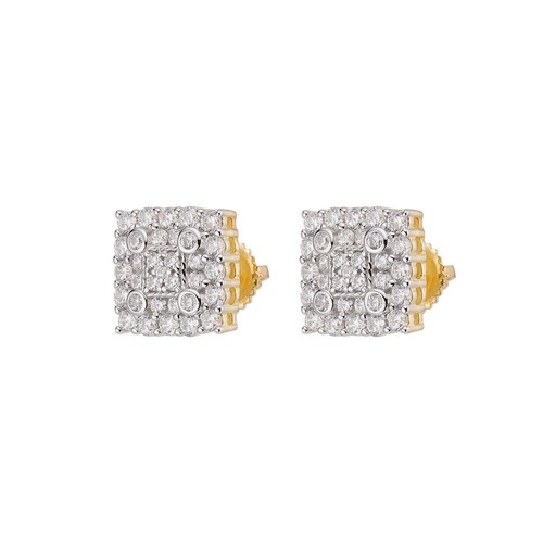 Iced Square Earrings Big 10mm Real 925 Silver 14k Gold Plated Studs Hip Hop Out - Picture 7 of 21
