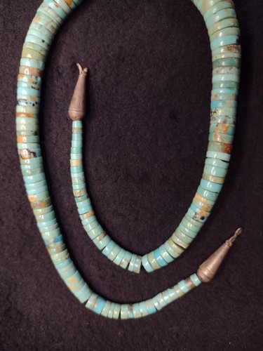 Stunning Turquoise ANTIQUE Heishi JACLA Drop Bead Necklace Royston TURQ Very Old - Picture 8 of 16