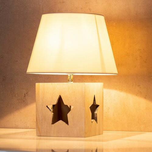 Lampe Tischlampe H41cm Holz-Lampe Stern Deko Leuchte Weihnachtsdeko Tischdeko - Bild 5 von 6