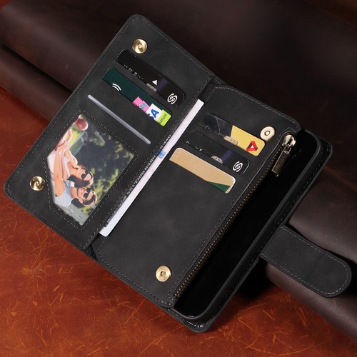 Zip Wallet Case For iPhone 14 16 Pro Max 13 15 12 11 XR 8 16e Leather Flip Cover - Picture 15 of 44