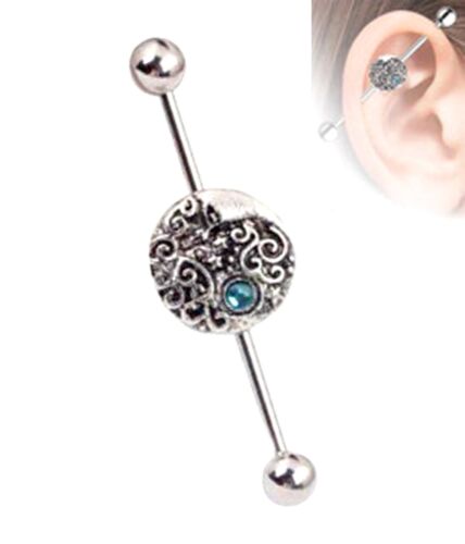 INDUSTRIAL BARBELL Surgical Steel Crystal Scaffold Tragus Ear Body Piercing Bar - Picture 9 of 45