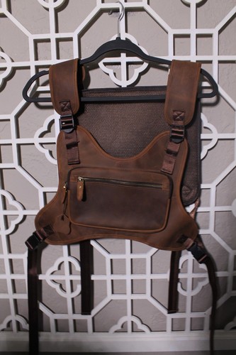 Leather Chest Rig Brown Mens Pockets Real Two Straps Bags Rectangle Streetwear G - Picture 15 of 15
