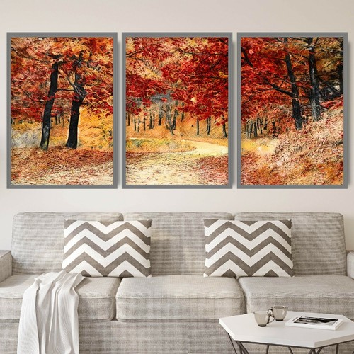 Set of 3 Prints - Autumn Leaves Sketch Forest Botanical Wall Art Picture Poster - Picture 3 of 3