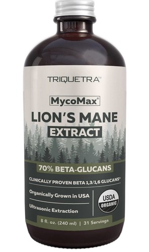 MycoMax Lions Mane Extract 70% Beta Glucans, Max Potency Organic 500 mg per serv