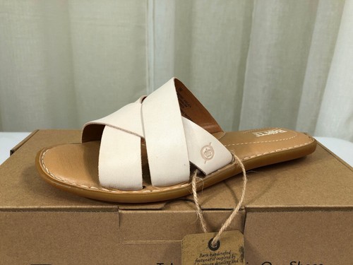 NIB BORN Womens Ilana Criss-Cross Leather Slide Flat Sandal US 8/EUR 38-39 White - Picture 15 of 24
