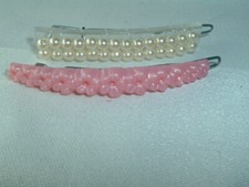 VINTAGE FAUX PEARL  PINK PLASTIC FLOWER HAIR BARRETTES UP DO HAIR ACCESSORY