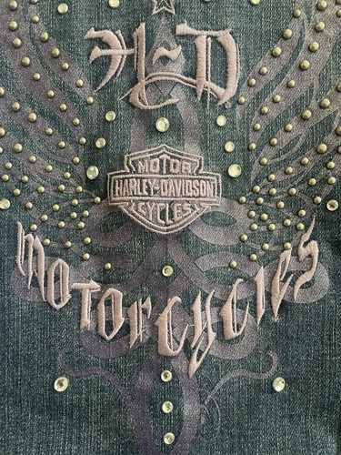 HARLEY DAVIDSON STRASS NIETEN BESTICKT DENIM GRAPHIC DAZZLE JACKE Gr. S - Bild 6 von 18