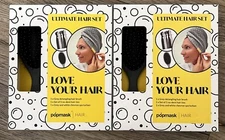 Popmask Ultimate Hair Set Detangling Brush With Hair Ties & Turban Lot Of 2