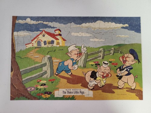 Vintage 1940s Disney Jaymar 300 Pcs Puzzle Three Little Pigs Complete RARE 🧩 - Picture 8 of 10