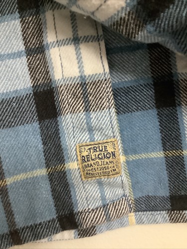 True Religion Button Down Plaid Flannel Shirt Blue Mens Size Xsmall Xs - Picture 6 of 19