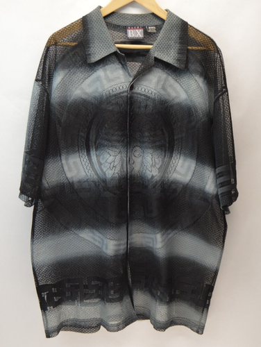Bachi Exchange B/X Shirt XL Black Gray Button Up Chicano Aztec Sheer Sun
