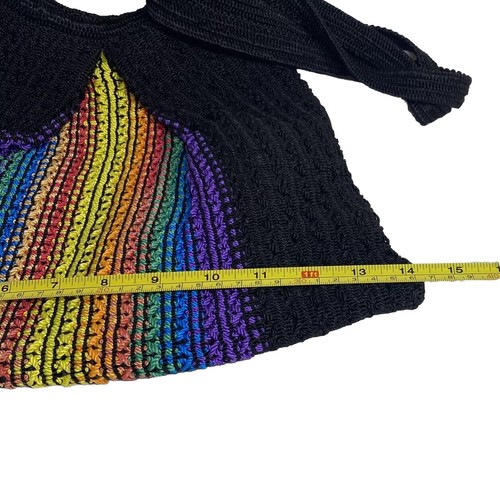 Crochet Bag Purse Rainbow Black Pride Knit Handmade Boho Lined Hobo Floyd - Picture 12 of 12