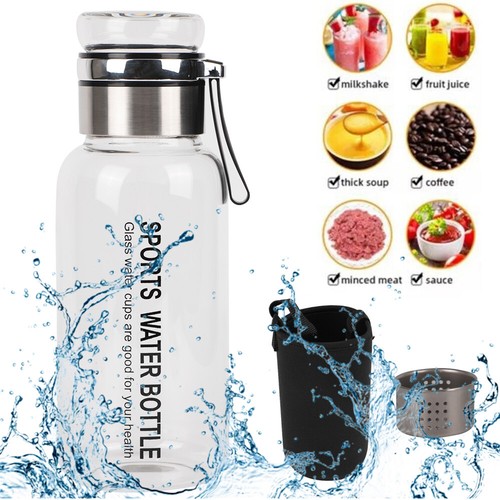 1000ML Glass Water Bottle Clear Juice Milk Tea Cup Sealing Lid W/Protective Case - Picture 2 of 13