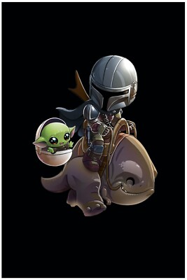 Baby Yoda Next To Mandalorian Poster Black Background 12x18in Free Shipping Ebay Baby Yoda Next To Mandalorian Poster Black Background 12x18in Free Shipping Ebay