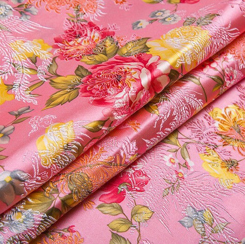 Retro Damask Peony Floral Fabric Tradition Satin Silk Kimono Costume Brocade DIY - Picture 3 of 19