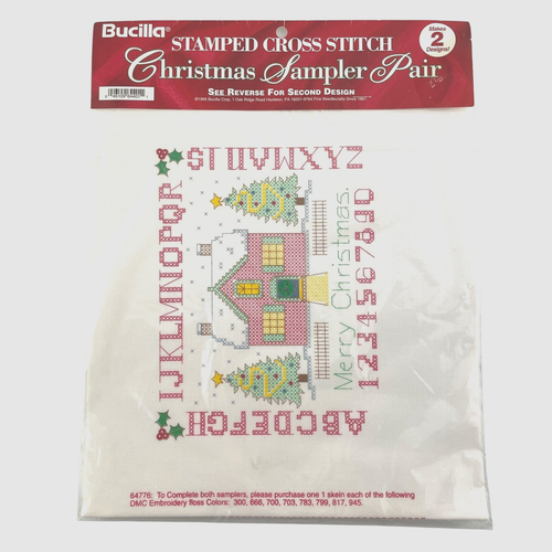 Bucilla Stamped Cross Stitch Sampler 2 Printed Canvas 1 Angel and 1 House - Picture 6 of 6