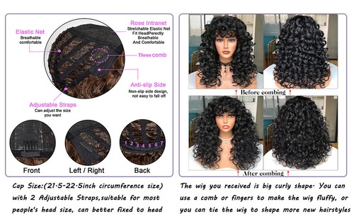 Black QUEENS CHOICE Wig long bouncy curl center natural part loose bangs woman - Picture 16 of 22