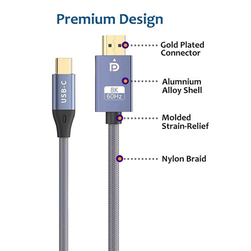 USB-C Type C to DisplayPort DP 1.4 Cable UHD 8K@60Hz 4K@120Hz Thunderbolt 3 4 - Picture 3 of 8