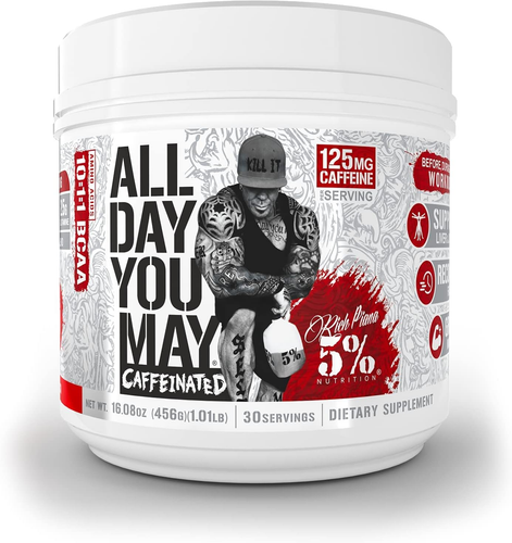 5% Nutrition Rich Piana Alldayyoumay Caffeinated BCAA Energy Powder | Premium Pr - Picture 15 of 23