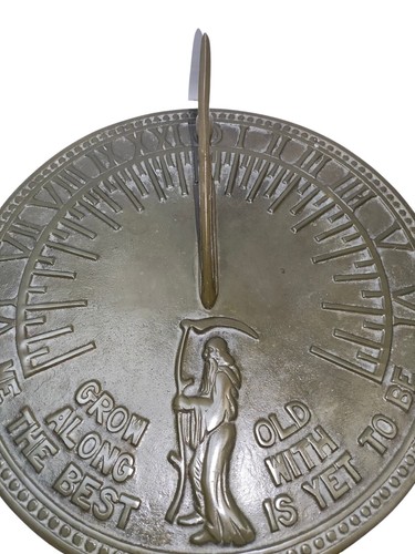 Vintage Brass Sundial Garden Grow Old Grim Reaper Keeps Time With The Sun  - Picture 1 of 11