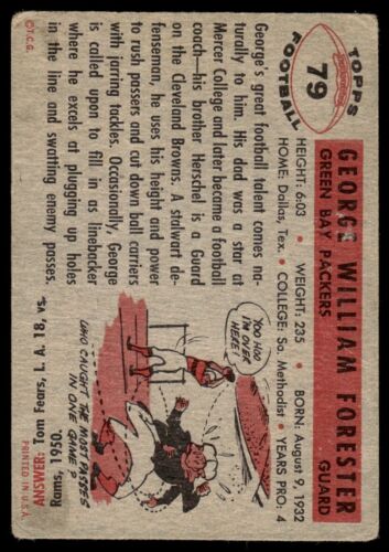 1956 Topps Bill Forester Green Bay Packers #79 - Foto 2 di 2