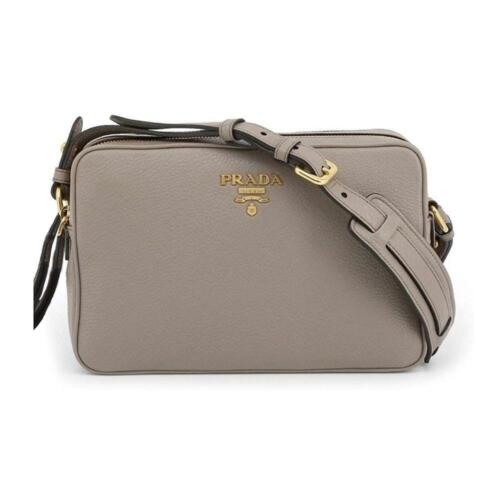 Prada Argilla Grey Vitello Phenix Leather Double Zip Cross Body Bag NWT