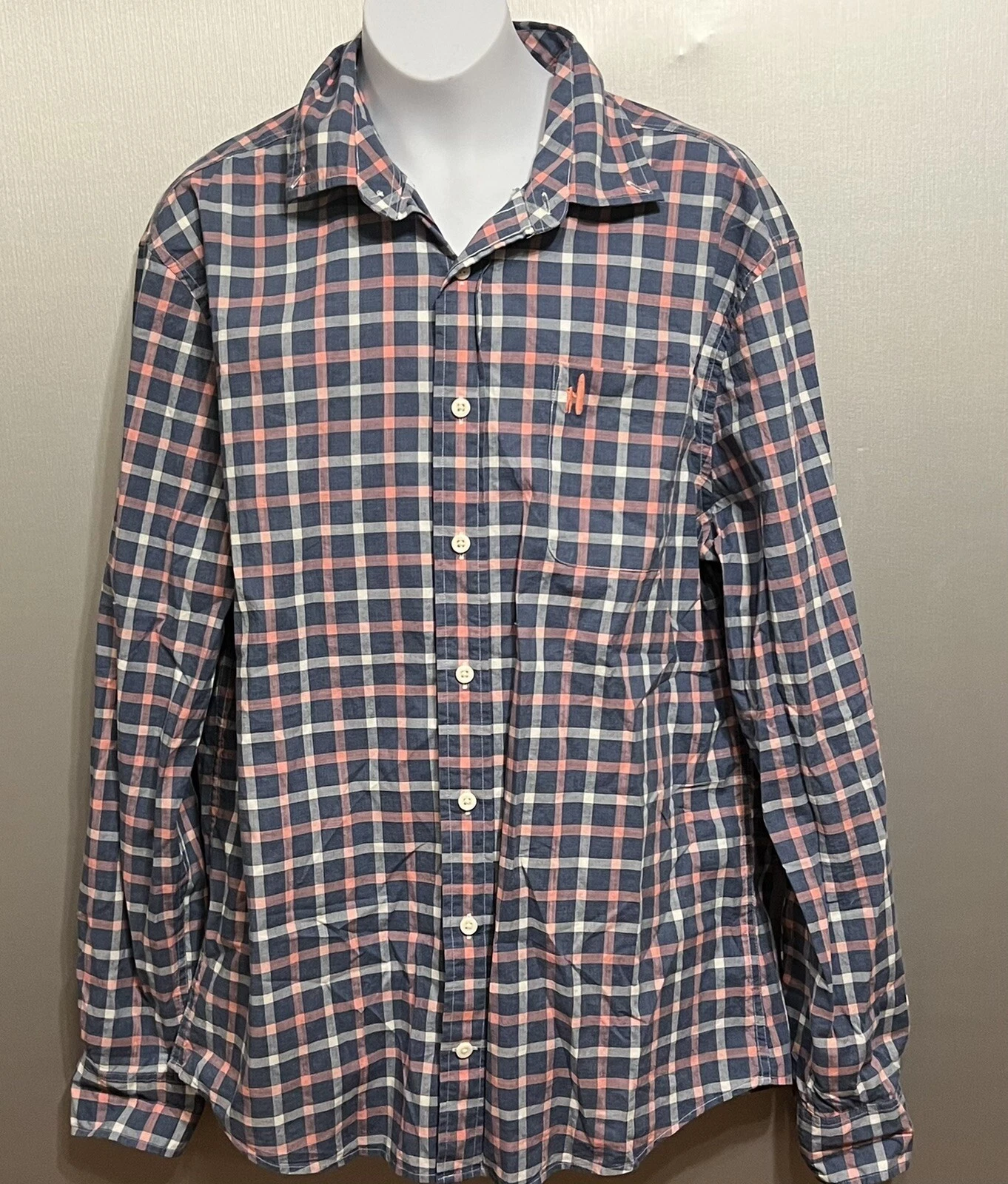 Johnnie O Men's Hangin Out LS Button Checker Plaid Shirt Blue/Pink Sz Medium