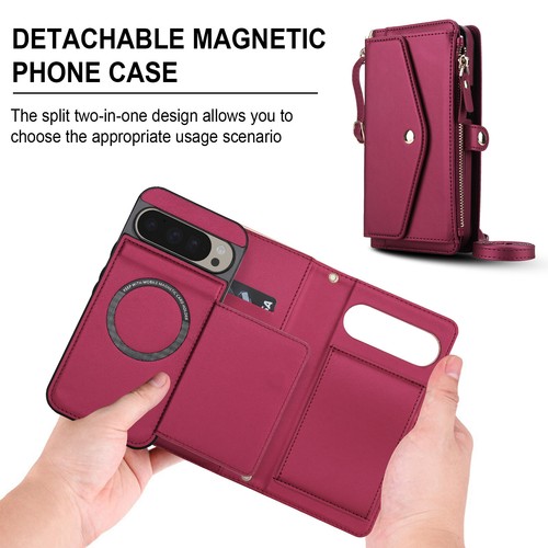 Estuche tipo billetera de cuero desmontable con correa para Google Pixel 9A/9Pro XL/9Pro/9/8 Mag - Imagen 32 de 64