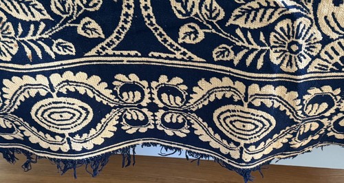 Antico Copriletto Copriletto Jacquard Lana Tessuto a Mano XIX Secolo - Shabby Chic A568 - Foto 4 di 20