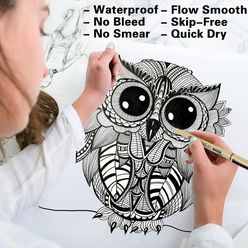 Micro Fineliner Drawing Art Pens: 12 Black Fine Line Waterproof Ink Set Artist - Picture 4 of 12