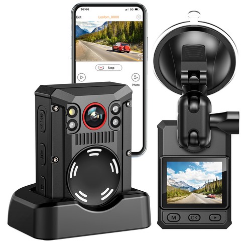 4K Dash Cam Body Camera Wi-Fi GPS Built-in 128G & 3500mAh Battery with 11 Hours - Afbeelding 1 van 9