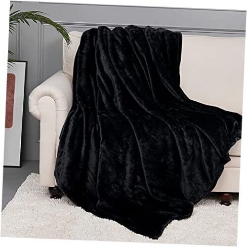 Fleece Blanket Throw for Bed Couch, Super Soft Fuzzy Dog Blanket, Twin Black