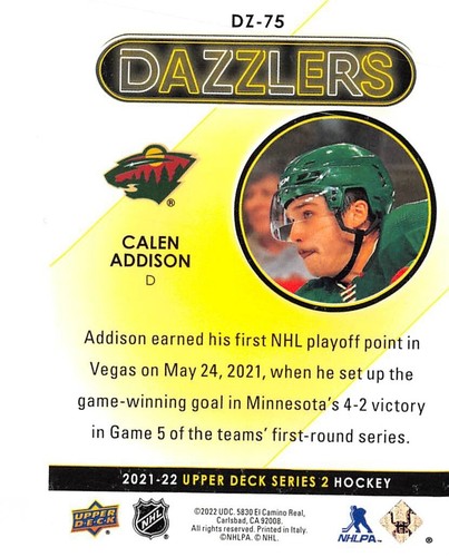 2021-22 Upper Deck Dazzlers #DZ75 Calen Addison - Picture 2 of 2