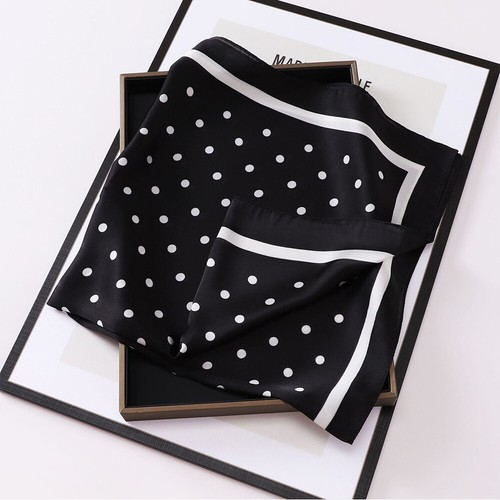 Silk Feeling Square Scarf Women Neckerchief Wrap Polka Dot Office Lady Headscarf - Bild 12 von 26