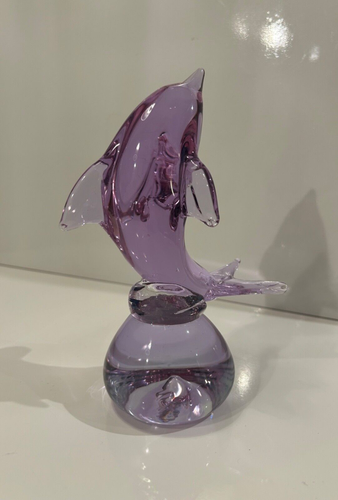 Murano Leaping Dolphin Purple/Lavender Blown Glass Sculpture Paperweight 7" H! - Picture 3 of 13