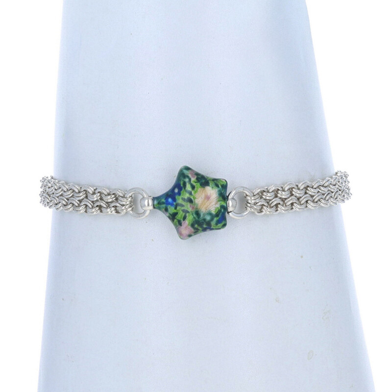 アクセサリー ITALY silver 925 star design bracelet Sterling Silver Multicolor Enamel Floral Star Bracelet 7